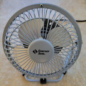 Comfort Zone Mini Desktop Metal Fan, USB Powered, Portable, 360 Tilt